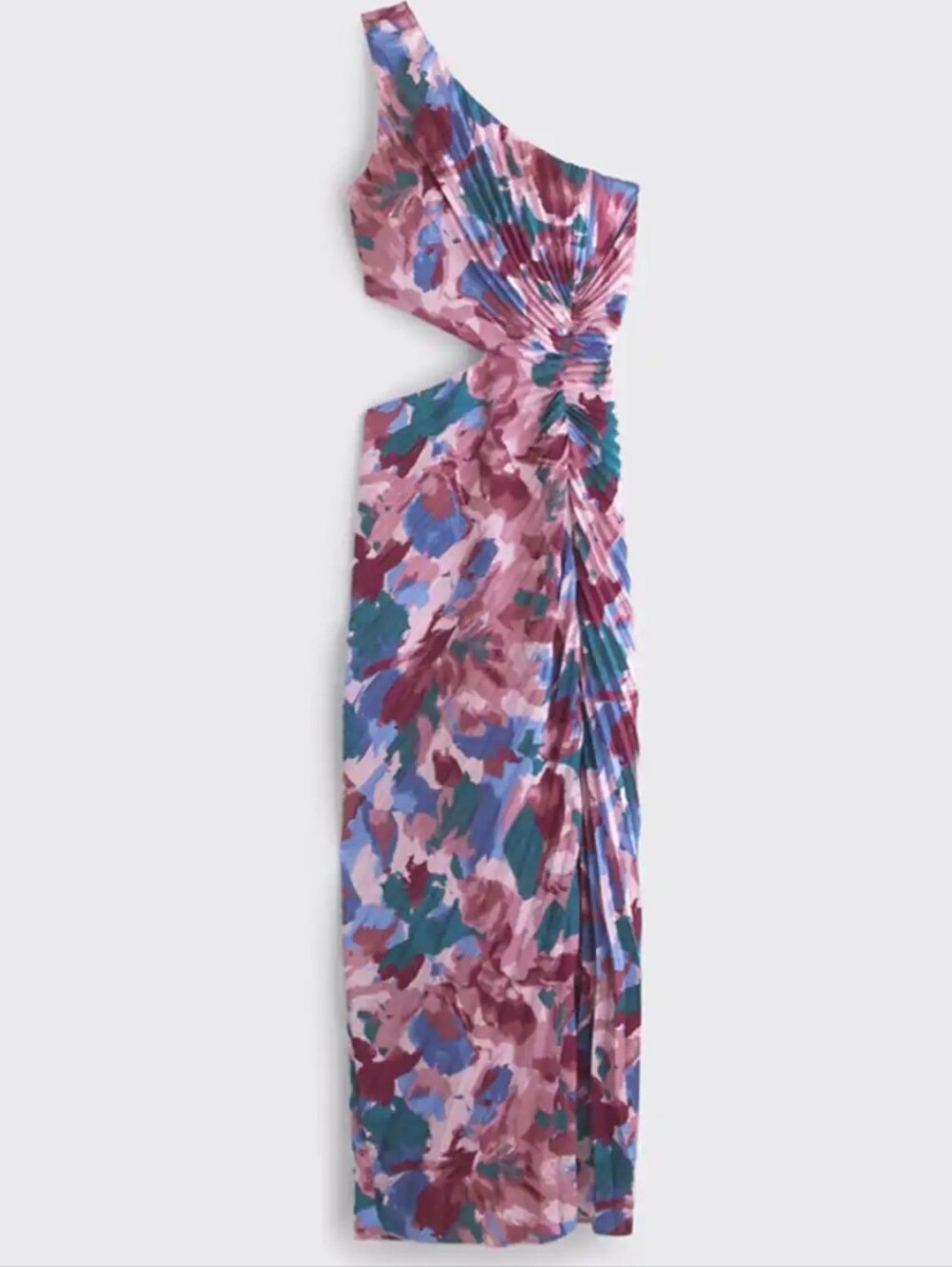 Abercrombie & Fitch One Shoulder Pink Floral Pleated Cut Out Maxi Dress New - Picture 2 of 8
